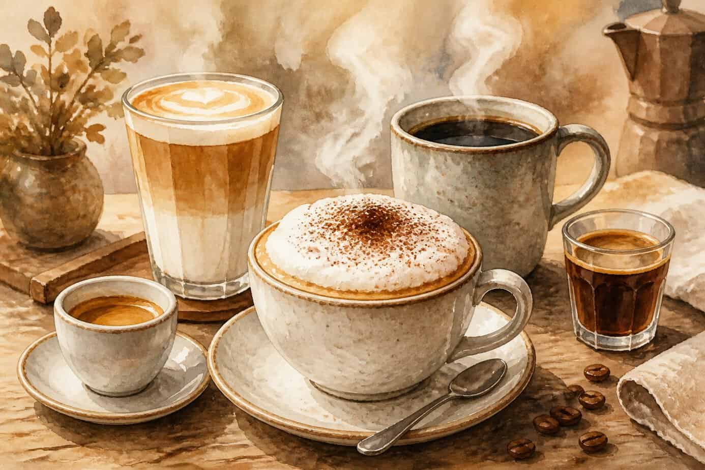 مقارنة بين الكابتشينو واللاتيه والفلات وايت